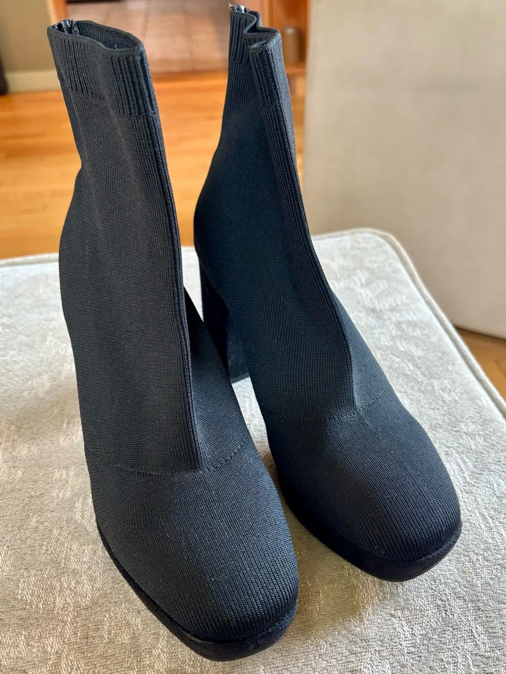 MIA Black Stretch-Knit Block Heel Ankle Booties